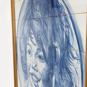 Large  Delft Blue tile panel  ” the smiling boy ” Frans Hals