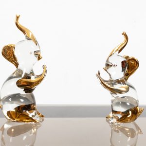 Two Christal Glass  Murano  bookends Elephants