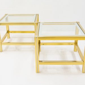 2 Brass and Glass side tables  France  1970s