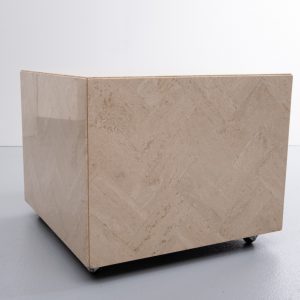 Square Travertine cube table on wheels