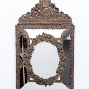 Dutch  19th Century Brass Repousse Cushion Mirror