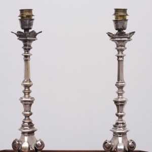 Antique silver Italian Rococo lamp stands  19 Century