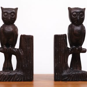 Vintage Owl Bookends Wood Spain  1960s