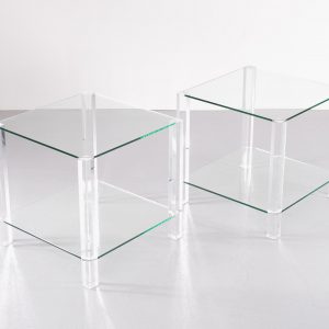 Two tier Lucite glass square side tables 1970s France
