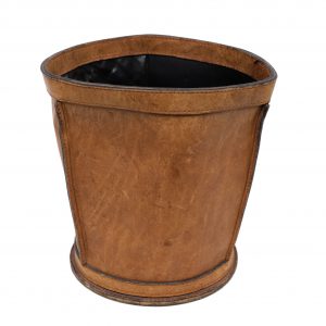 Stich Leather Waste Basket  Jacques Adnet style 1970s