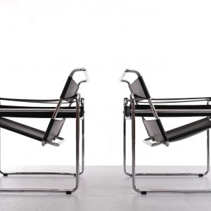 Pair of Vintage Leather & Chrome Wassily Armchairs  1970s