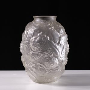 Large satin pressed glass Art Deco vase 1930s