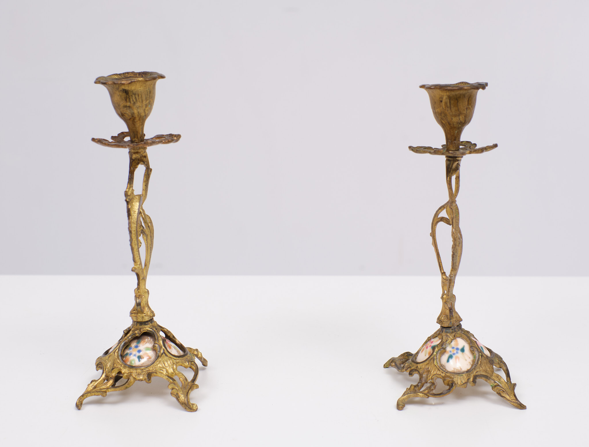 A pair Jugendstil  Gilt Bronze candle sticks . 1930s  France